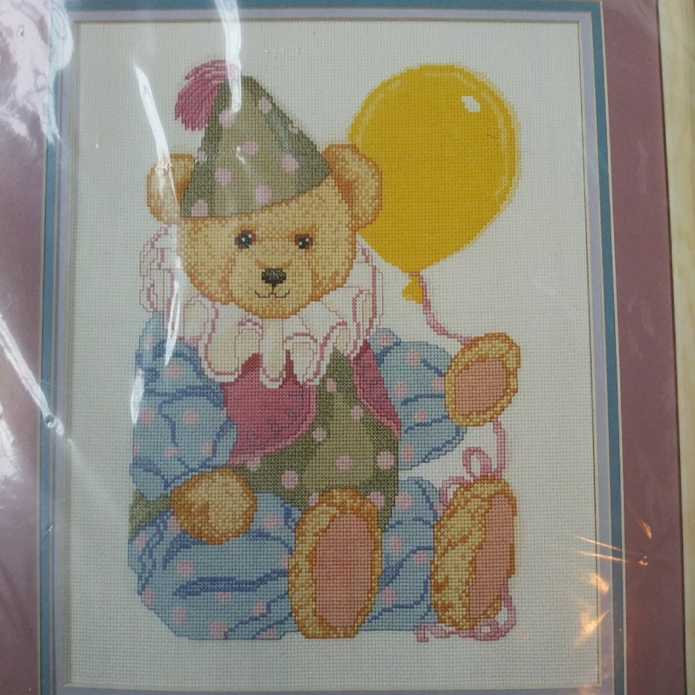 Cross Stitch Kit Clown Bear - NWOT Vintage